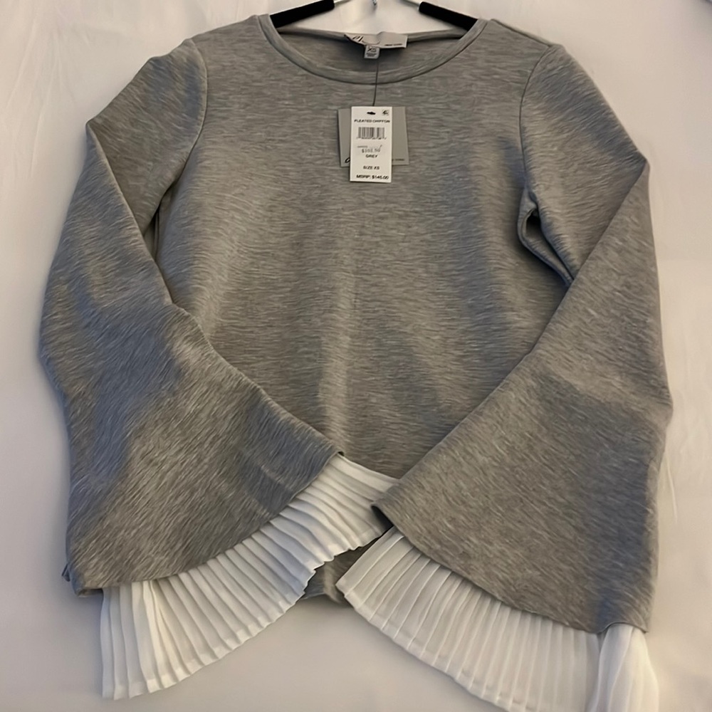 Sweatshirt with pleated sleeves. Gray. New with tags.